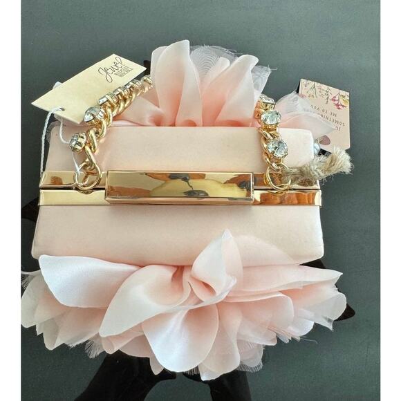JEWEL BADGLEY MISCHKA Floral Evening Clutch Purse Blush Pink Gold Chain NWT - Picture 4 of 14